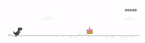 Los desarrolladores del Dinosaurio de Google lanzaron un rediseño festivo del juego con pastel, globos y elementos de color que usualmente no tiene.