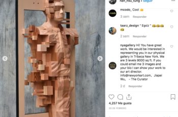Estas esculturas de madera pixeleadas son el resultado del trabajo del artista taiwanés Hsu Tung Han, las cuales concibe y arma como un rompecabezas.